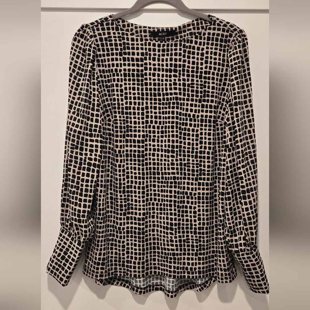 NEXT Boat Neck Blouse Shirt, US Size 8, UK Size 12 Black Cream
